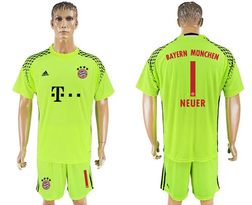 Bayern Munchen #1 Neuer Shiny Green Goalkeeper Soccer Club Jersey - Click Image to Close